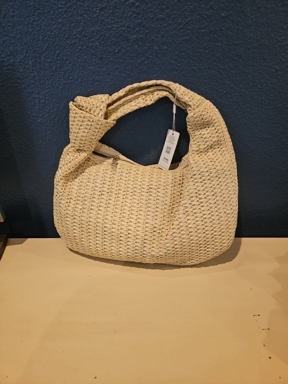 Urban Expressions Cream Woven Hobo Bag with Knotted Handle